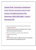 Florida HVAC Technician Certification  Exam Practice Questions And Correct  Answers &lpar;Verified Answers&rpar; Plus  Rationales 2025&vert;2026 Q&A &vert; Instant  Download Pdf 