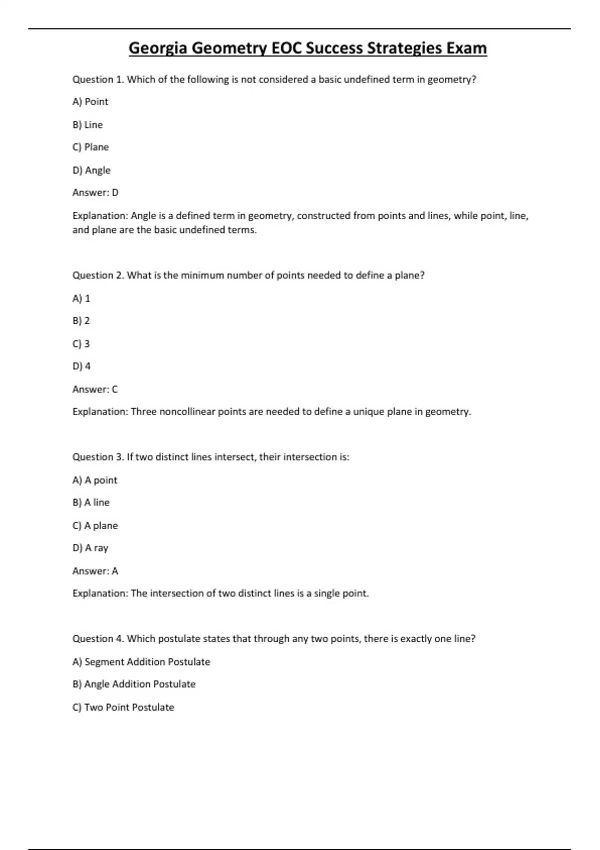 Georgia Geometry EOC Success Strategies Exam - Computer - Stuvia US