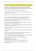 Intro to Psychology - Final Exam Questions and Answers