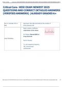 Critical Care- HESI EXAM NEWEST 2025  QUESTIONS AND CORRECT DETAILED ANSWERS  &lpar;VERIFIED ANSWERS&rpar; &vert;ALREADY GRADED A&plus;  