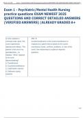 Exam &lpar;elaborations&rpar; Psychiatric&sol;Mental Health Nursing  2025-2026 