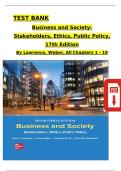 TEST BANK for Business and Society&colon; Stakeholders&comma; Ethics&comma; Public Policy &vert; 17th Edition by Lawrence & Weber &vert; Complete Exam Prep &vert; Verified Questions & Answers &vert; All Chapters 1-