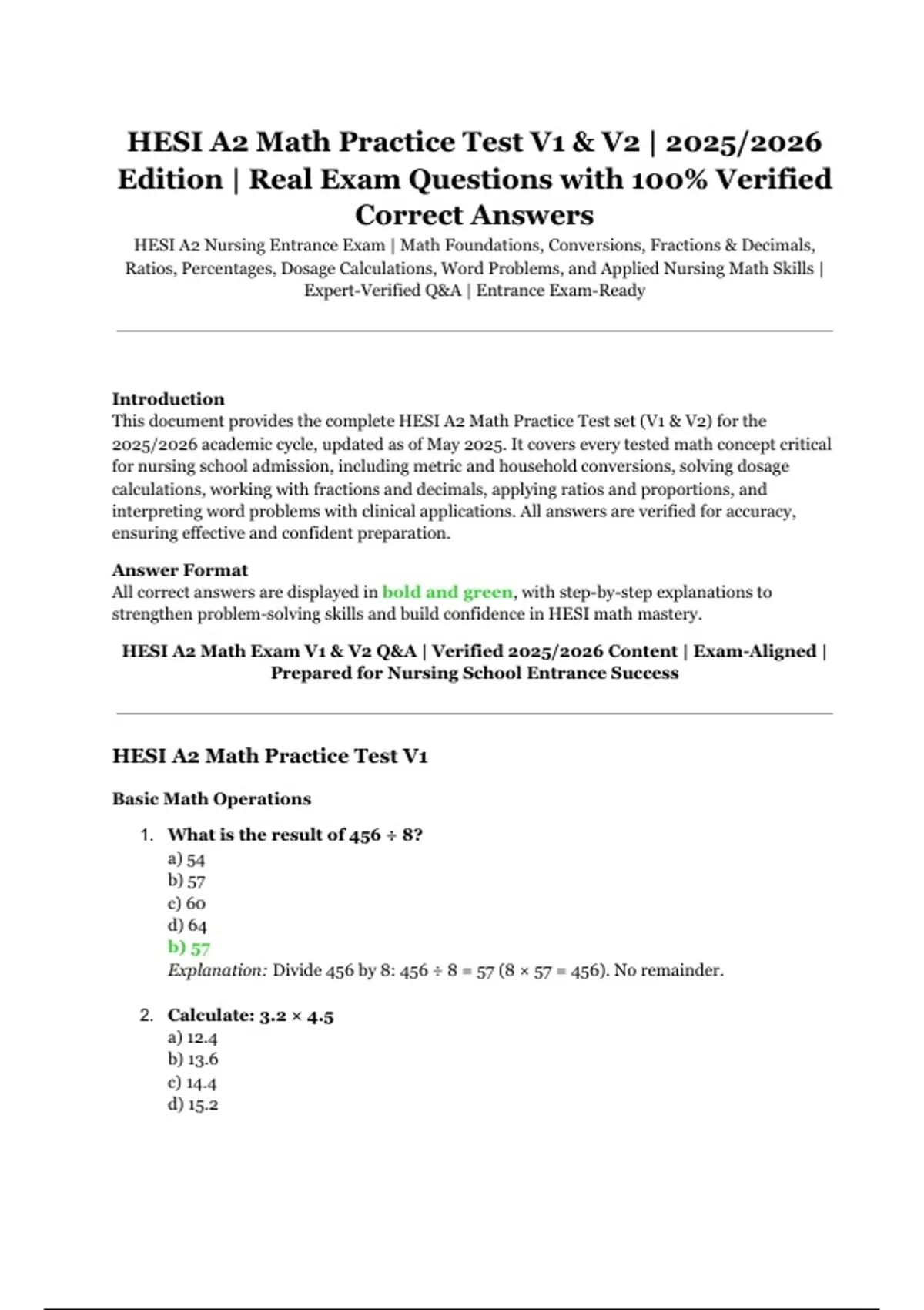 HESI A2 Math Practice Test V1 & V2 (2025/2026 Edition) – Real Exam ...