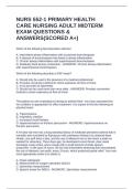 NURS 552-1 PRIMARY HEALTH CARE NURSING ADULT MIDTERM EXAM QUESTIONS & ANSWERS&lpar;SCORED A&plus;&rpar;