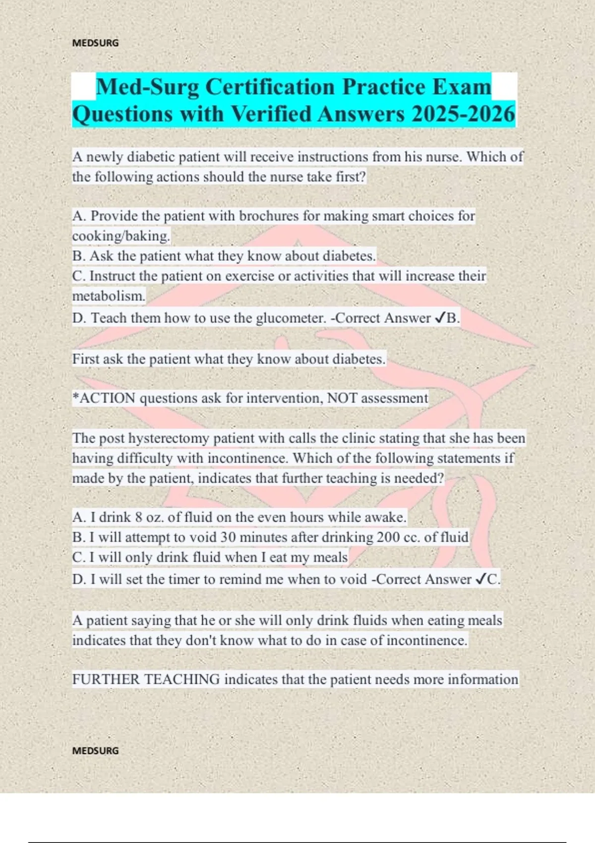 Med-Surg Certification Practice Exam Questions with Verified Answers - Med-Surg Certification ...