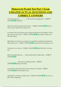 Motorcycle Permit Test Part 1 Exam  UPDATED ACTUAL QUESTIONS AND  CORRECT ANSWERS