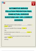 AUTOMOTIVE SERVICE POLLUTION PREVENTION FINAL EXAM ACTUAL 2025&sol;2026 QUESTIONS AND 100&percnt; CORRECT ANSWERS