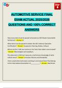 AUTOMOTIVE SERVICE FINAL EXAM ACTUAL 2025&sol;2026 QUESTIONS AND 100&percnt; CORRECT ANSWERS