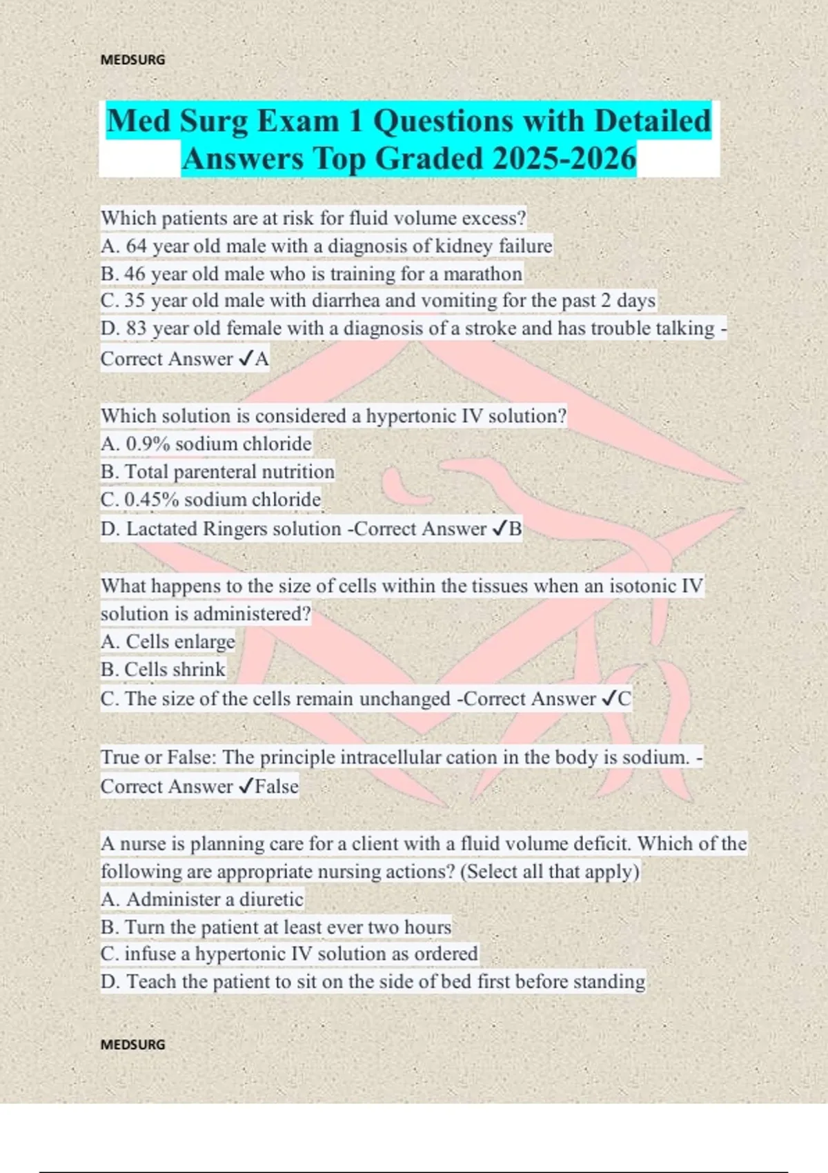 Med Surg Exam 1 Questions with Detailed Answers Top Graded - Med Surg ...