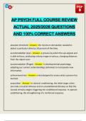 AP PSYCH FULL COURSE REVIEW ACTUAL 2025&sol;2026 QUESTIONS AND 100&percnt; CORRECT ANSWERS