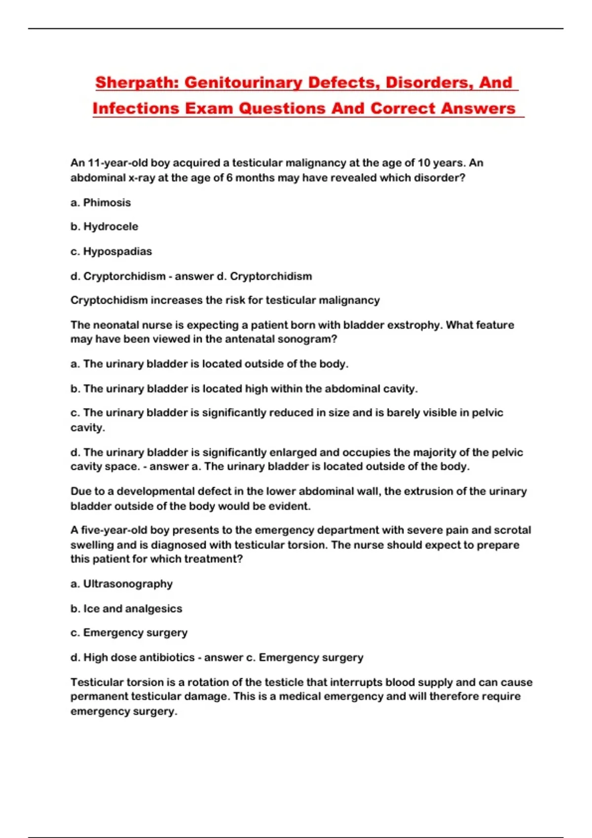 Sherpath: Genitourinary Defects, Disorders, And Infections Exam ...