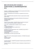 BIO 373 ECOLOGY EXAM 2 QUESTIONS & ANSWERS&lpar;RATED A&plus;&rpar;