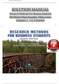 SOLUTION MANUAL Research Methods For Business Students 8th Edition Mark Saunders, Philip Lewis Chapters 1 - 14, Complete