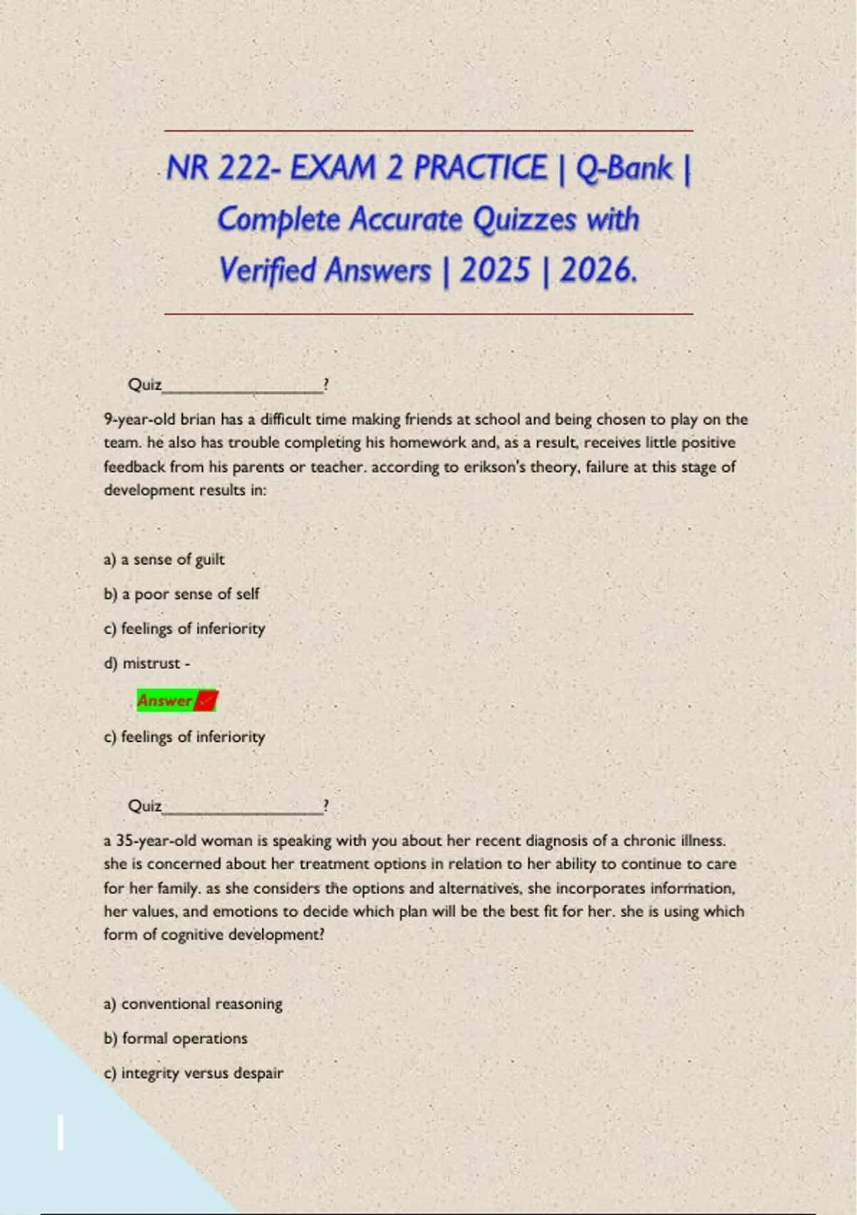 NR 222- EXAM 2 PRACTICE | Q-Bank | Complete Accurate Quizzes with ...