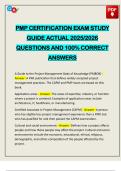 PMP CERTIFICATION EXAM STUDY GUIDE ACTUAL 2025&sol;2026 QUESTIONS AND 100&percnt; CORRECT ANSWERS