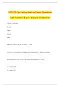 LINUX Operating System Exam Questions And Answers Latest Update Graded A&plus;