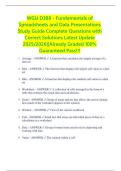 WGU D388 - Fundamentals of Spreadsheets and Data Presentations Study Guide Complete Questions with Correct Solutions Latest Update 2025&sol;2026&vert;&vert;Already Graded 100&percnt; Guaranteed Pass&excl;&excl;&excl;