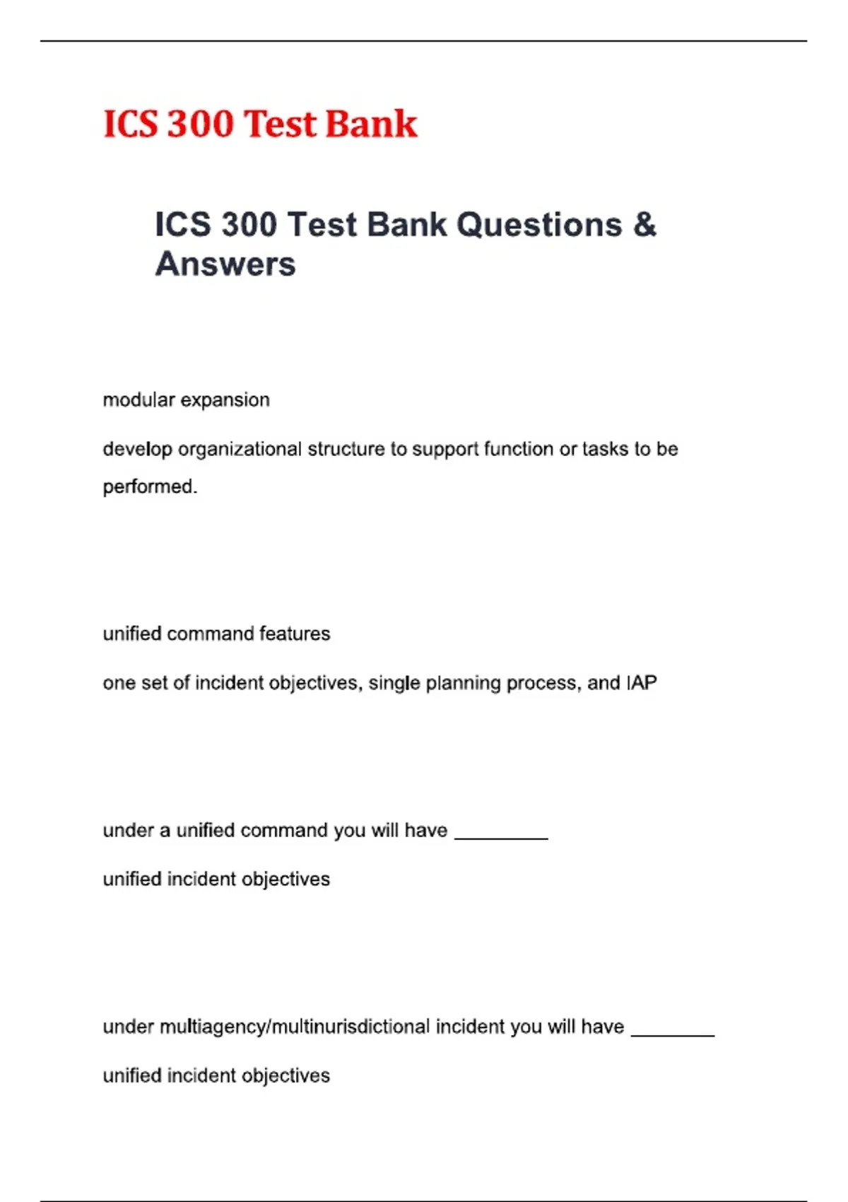 ICS 300 Exam Package with Solution Updated 2025/2026 Comprehensive ...