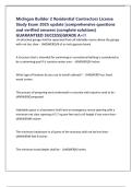 Michigan Builder 2 Residential Contractors License Study Exam 2025 update &vert;comprehensive questions and verified answers &lpar;complete solutions&rpar; GUARANTEED SUCCESS&vert;GRADE A&plus;&excl;&excl;