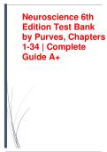 Test Bank for Neuroscience 6th Edition test bank by Purves chapters 1- 34 complete A&plus;