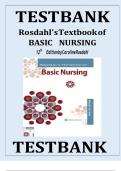 TEST BANK FOR ROSDAHL'S TEXTBOOK OF BASIC NURSING12TH EDITION BY CAROLINE ROSDAHL &lpar;Covers Complete Chapters  with Answer Key Included&rpar;