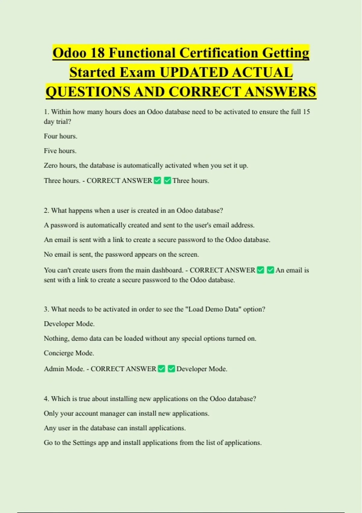 Odoo 18 Functional Certification Getting Started Exam UPDATED ACTUAL ...