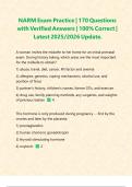 NARM Exam Practice &vert; 170 Questions with Verified Answers &vert; 100&percnt; Correct &vert; Latest 2025&sol;2026 Update&period;