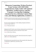 Minnesota Cosmetology Written Practical Exam Version A & B 2025-2026&colon; Comprehensive Study Guide with Over 200 Updated Questions&comma; Verified Answers&comma; and Key Concepts Covering Hair Sculpting&comma; Chemical Services&comma; Infection Control&comma; Skin Care&comma; and Makeup Applic