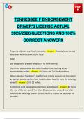 TENNESSEE F ENDORSEMENT DRIVER'S LICENSE ACTUAL 2025&sol;2026 QUESTIONS AND 100&percnt; CORRECT ANSWERS