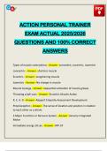 ACTION PERSONAL TRAINER EXAM ACTUAL 2025&sol;2026 QUESTIONS AND 100&percnt; CORRECT ANSWERS