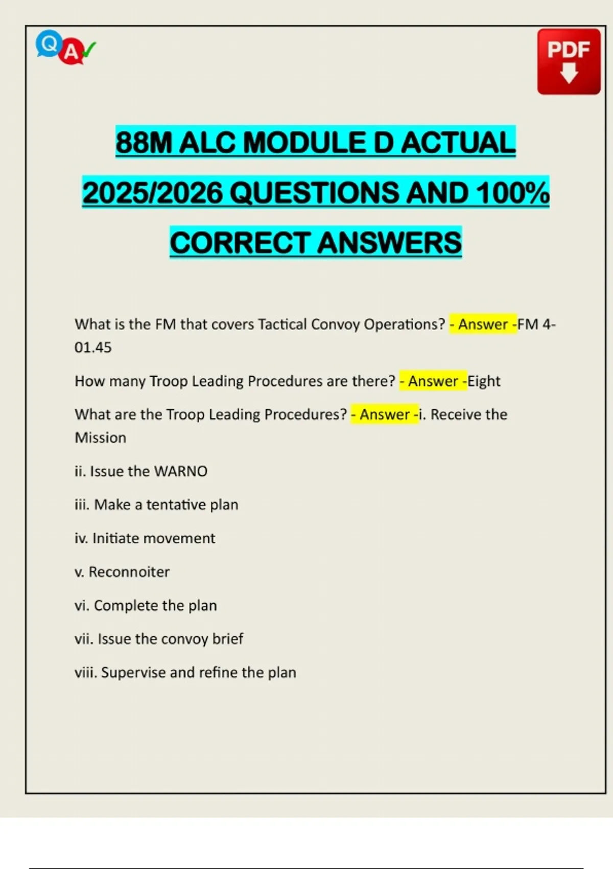 88M ALC MODULE D ACTUAL 2025/2026 QUESTIONS AND 100% CORRECT ANSWERS ...