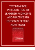 TEST BANK FOR INTRODUCTION TO LEADERSHIP CONCEPTS AND PRACTICE 5TH EDITION