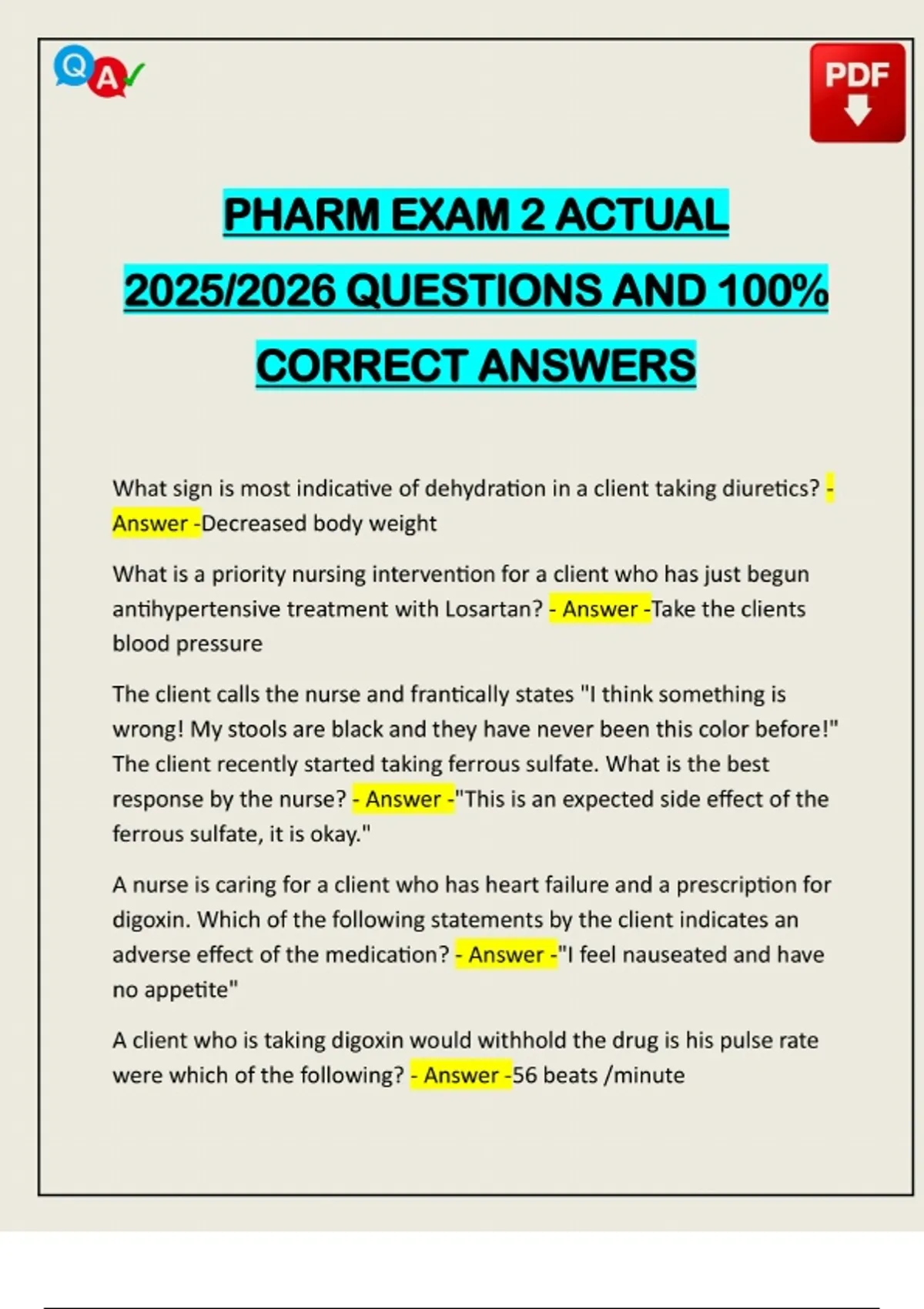 PHARM EXAM 2 ACTUAL 2025/2026 QUESTIONS AND 100% CORRECT ANSWERS ...