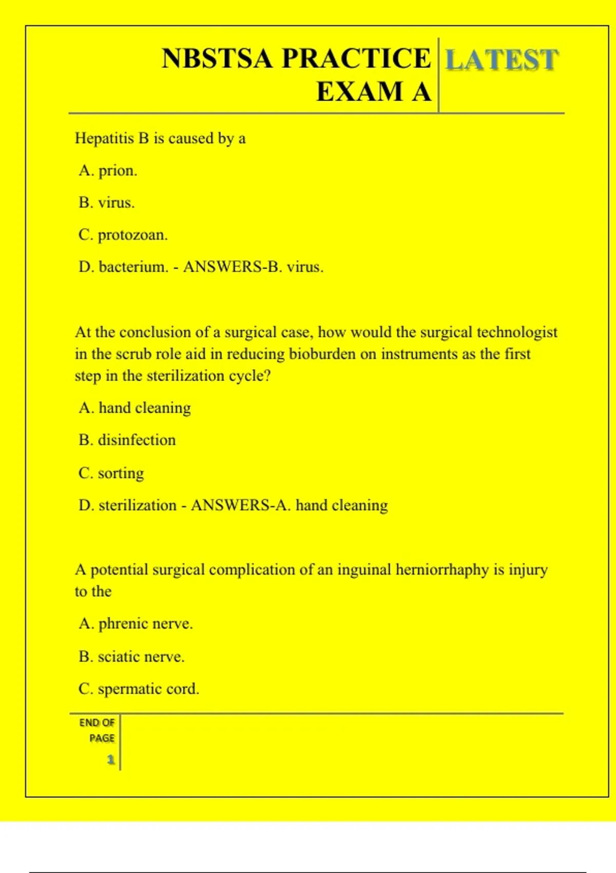 NBSTSA PRACTICE EXAM A QUESTIONS AND ANSWERS 2025 - NBSTSA - Stuvia US