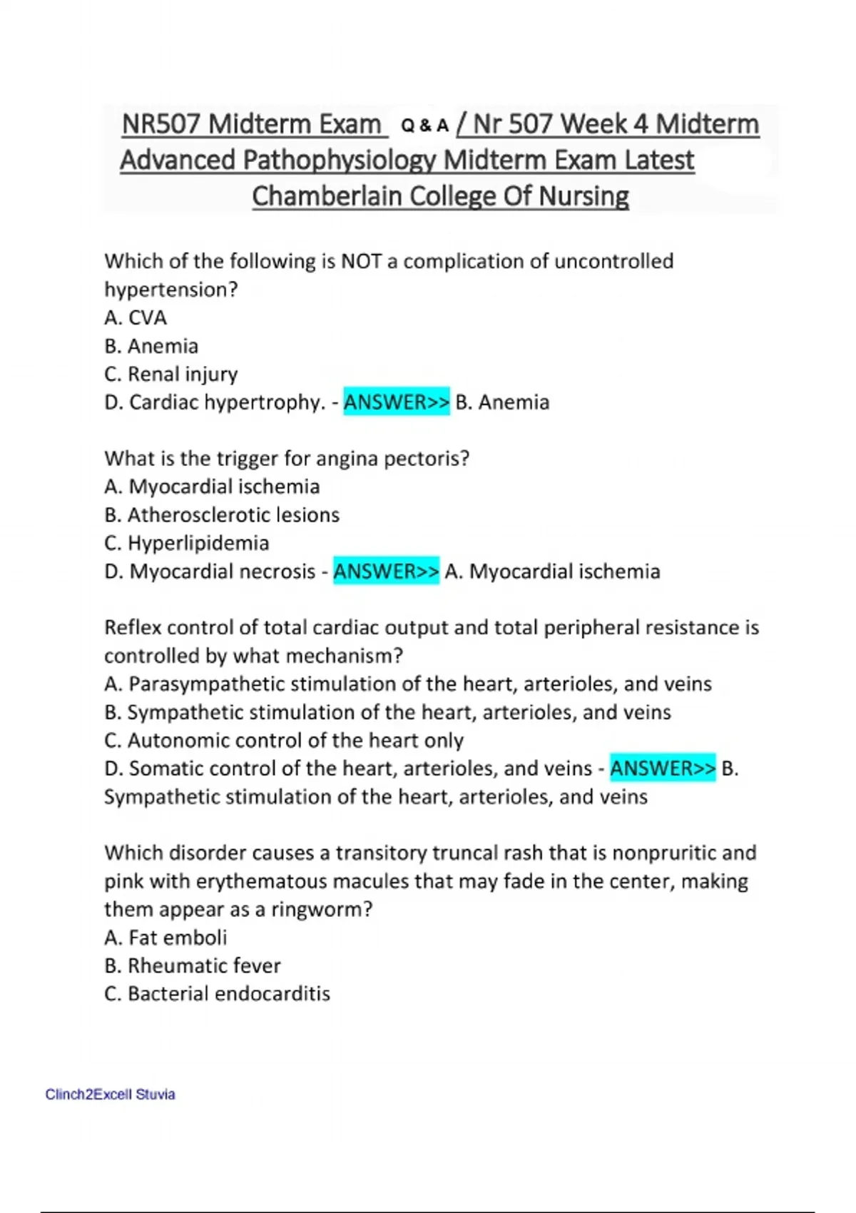 NR507 Advanced Pathophysiology Midterm Exam 2025/2026 / Nr 507 Week 4 ...