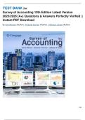 TEST BANK for Survey of Accounting 10th Edition Latest Version 2025&sol;2026 &lbrack;A&plus;&rsqb; Questions & Answers Perfectly Verified &vert;&vert; Instant PDF Download by Carl Warren &lpar;Author&rpar;&comma; Amanda Farmer &lpar;Author&rpar;&comma; Jefferson Jones &lpar;Author&rpar;