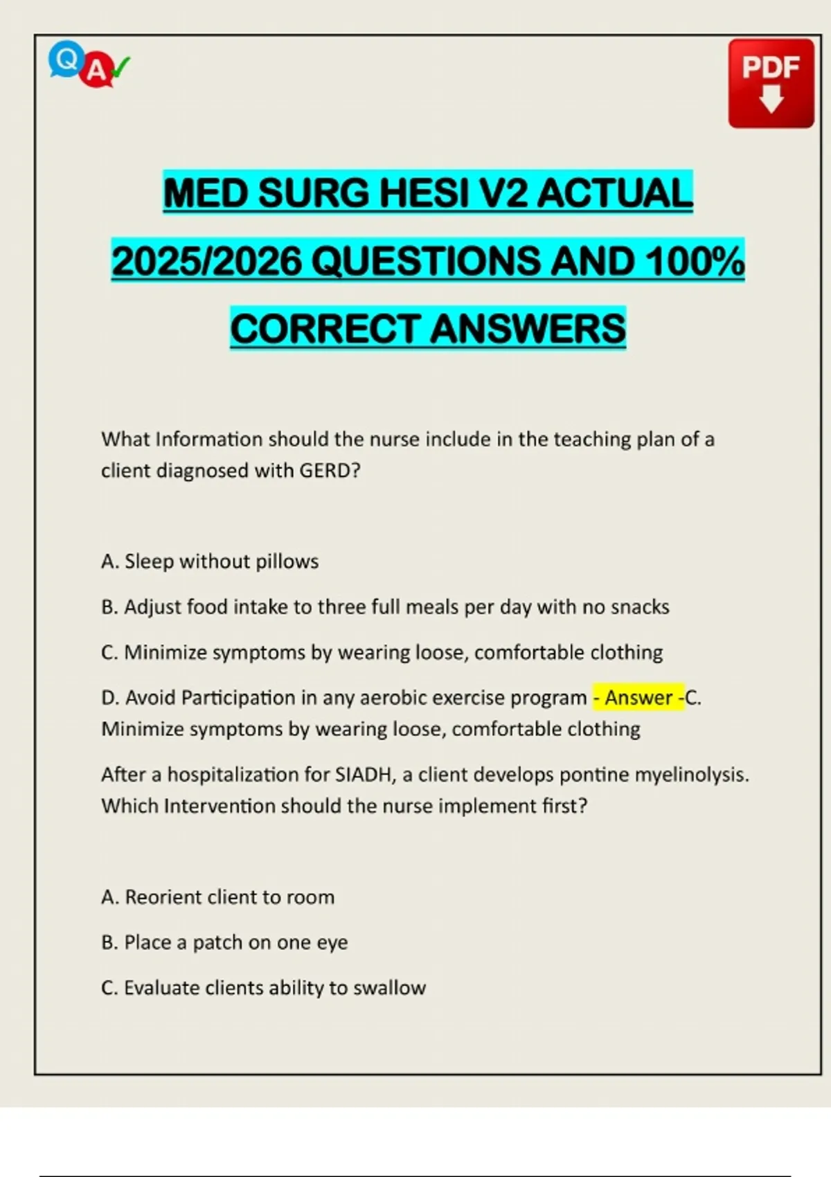 MED SURG HESI V2 ACTUAL 2025/2026 QUESTIONS AND 100% CORRECT ANSWERS ...