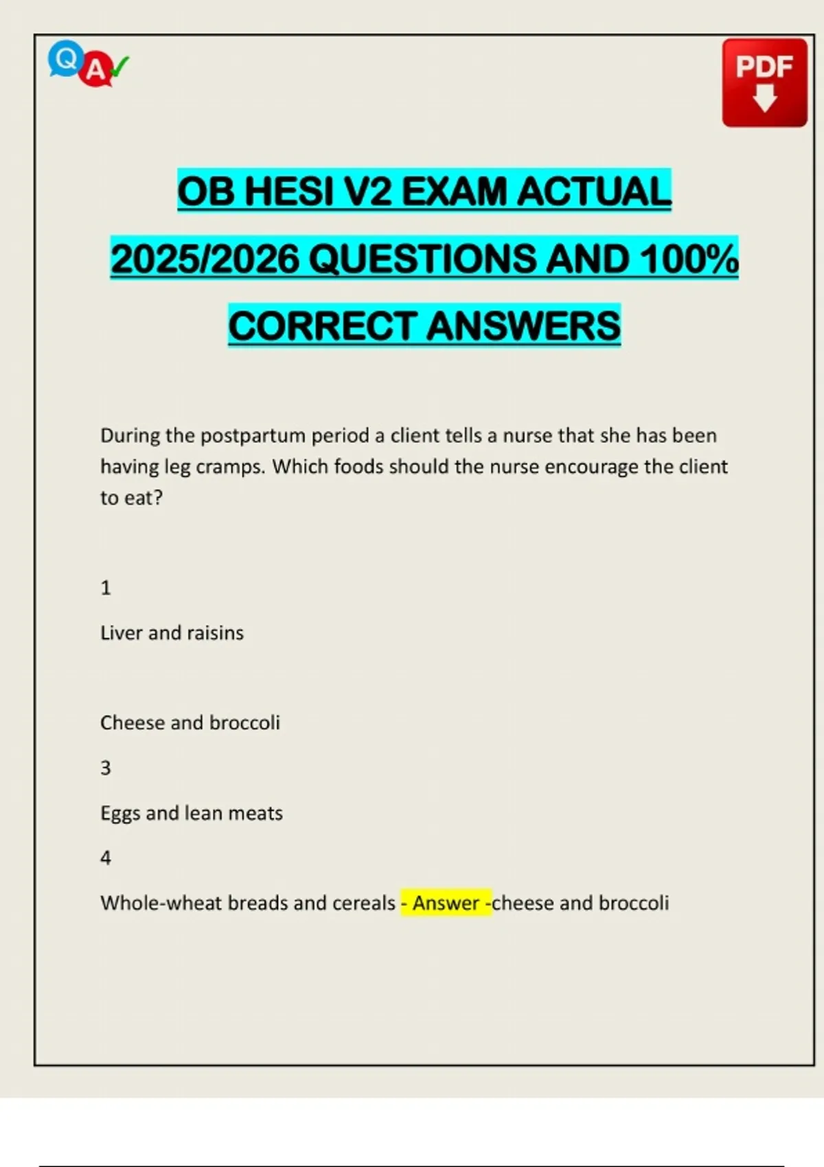 OB HESI V2 EXAM ACTUAL 2025/2026 QUESTIONS AND 100% CORRECT ANSWERS ...