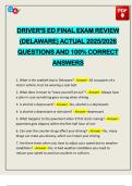 DRIVER'S ED FINAL EXAM REVIEW &lpar;DELAWARE&rpar; ACTUAL 2025&sol;2026 QUESTIONS AND 100&percnt; CORRECT ANSWERS