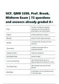 UCF&comma; QMB 3200&comma; Prof&period; Brook&comma; Midterm Exam &vert; 72 questions and answers already graded A&plus;