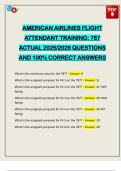 AMERICAN AIRLINES FLIGHT ATTENDANT TRAINING&colon; 787 ACTUAL 2025&sol;2026 QUESTIONS AND 100&percnt; CORRECT ANSWERS