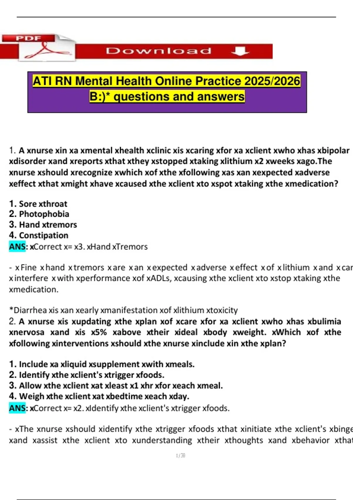 ATI RN Mental Health Online Practice 2025/2026 B:)* questions and ...