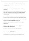 ENGINEERING MANAGEMENT ACTUAL TEST 1 QUESTIONS AND ANSWERS