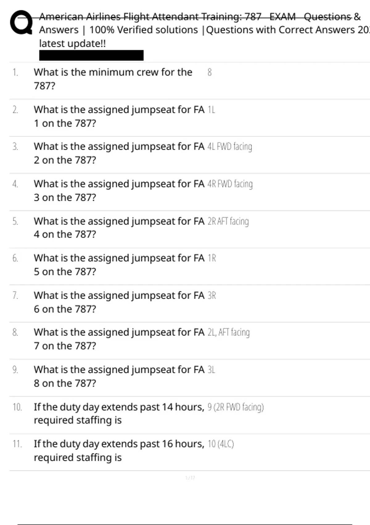 American Airlines Flight Attendant Training: 787 EXAM Questions ...