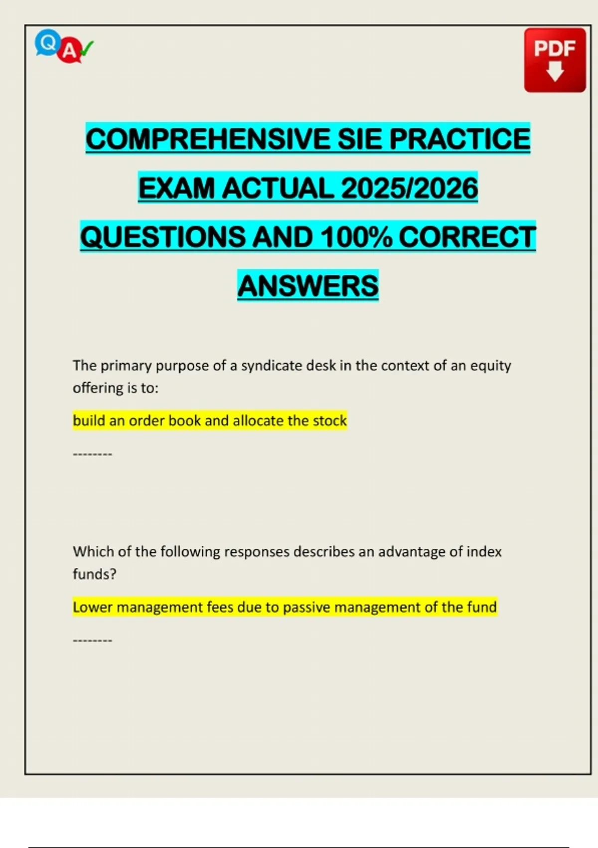 COMPREHENSIVE SIE PRACTICE EXAM ACTUAL 2025/2026 QUESTIONS AND 100% ...