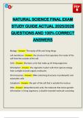 NATURAL SCIENCE FINAL EXAM STUDY GUIDE ACTUAL 2025&sol;2026 QUESTIONS AND 100&percnt; CORRECT ANSWERS