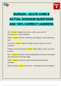 NUR2204 - ACUTE CARE B ACTUAL 2025&sol;2026 QUESTIONS AND 100&percnt; CORRECT ANSWERS
