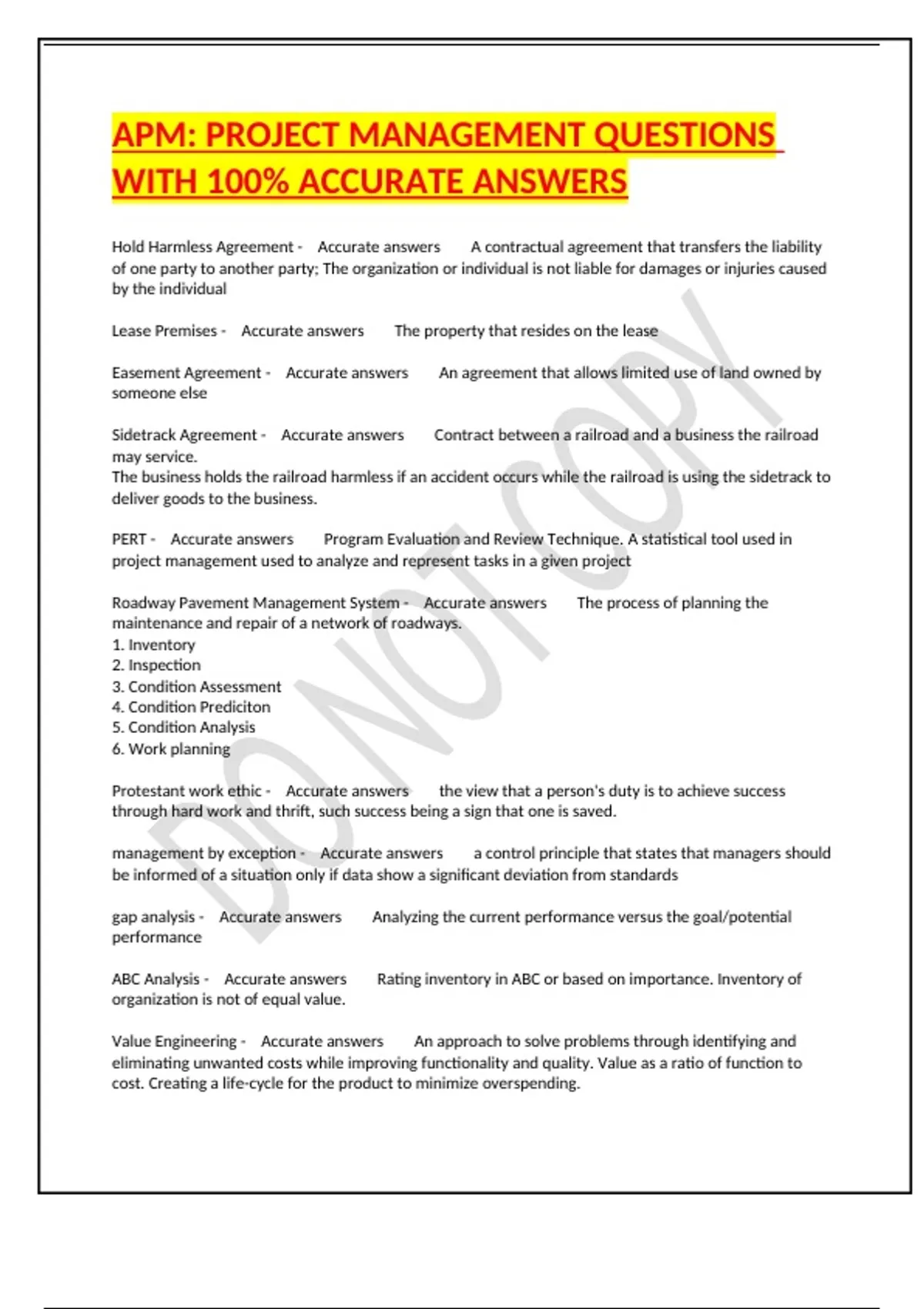 APM: PROJECT MANAGEMENT QUESTIONS WITH 100% ACCURATE ANSWERS - APM PFQ ...