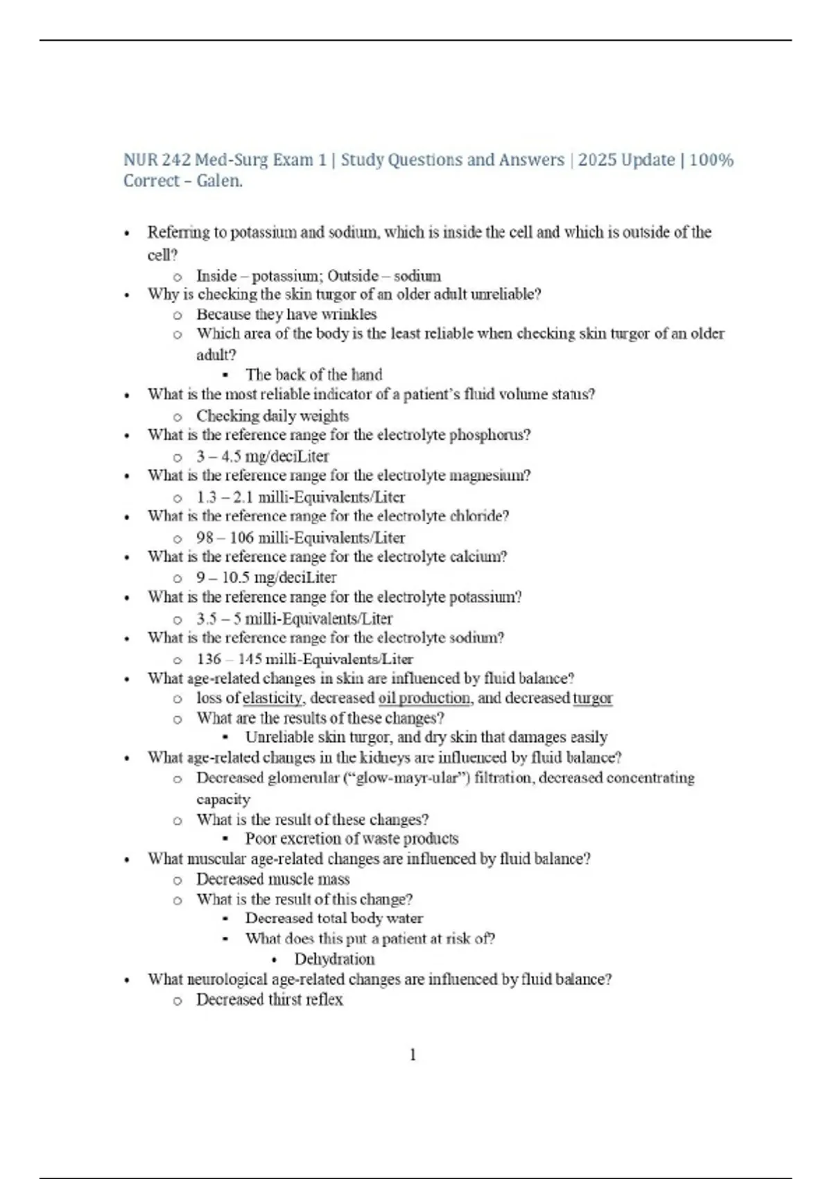 NUR 242 Med-Surg Exam 1 | Study Questions and Answers | 2025 Update ...