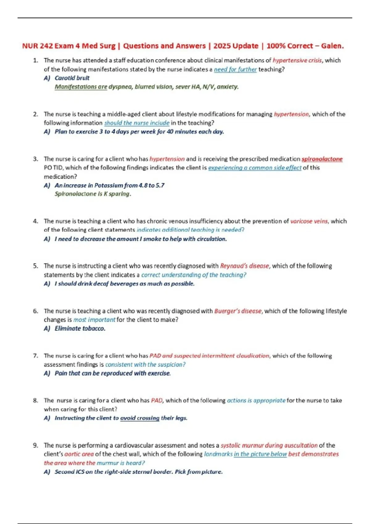 NUR 242 Exam 4 Med Surg | Questions and Answers | 2025 Update | 100% ...